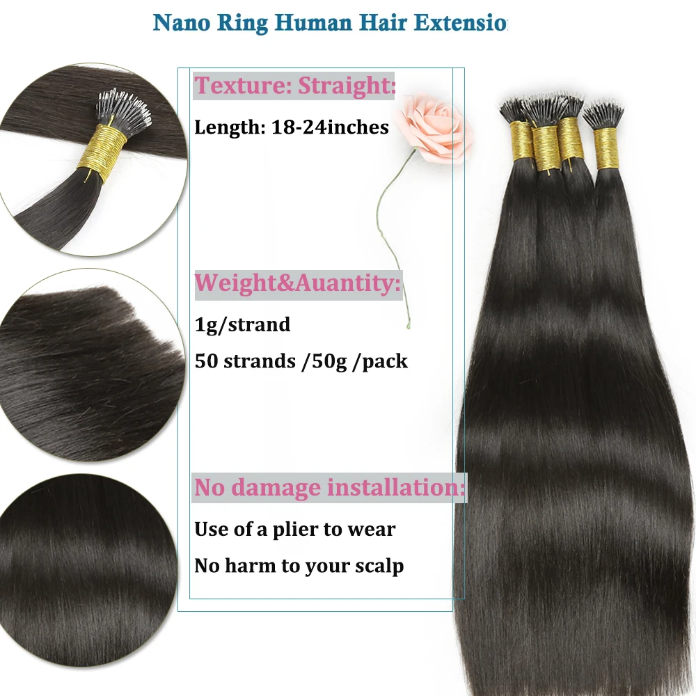 حلقات نانو طبيعية وصلات شعر خرز صغير وصلات شعر مستقيمة شعر بشري لعذراء أشقر مسبقًا 18-24 بوصة