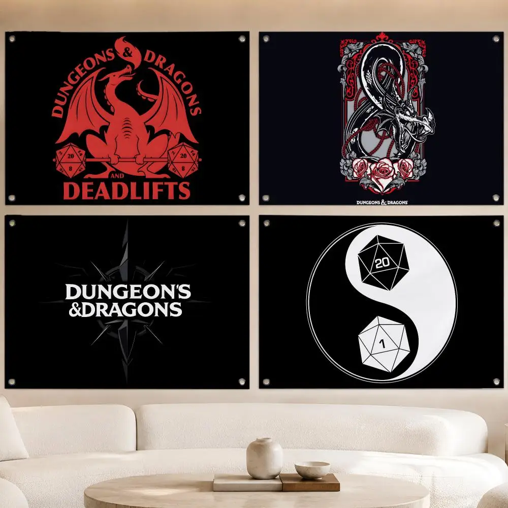 Fantasy Game D-Dungeons Dragons Flags Fan Banner Tapestry Wall Hanging Garage BarDorm Camp Party Outdoor Home Decor Gift