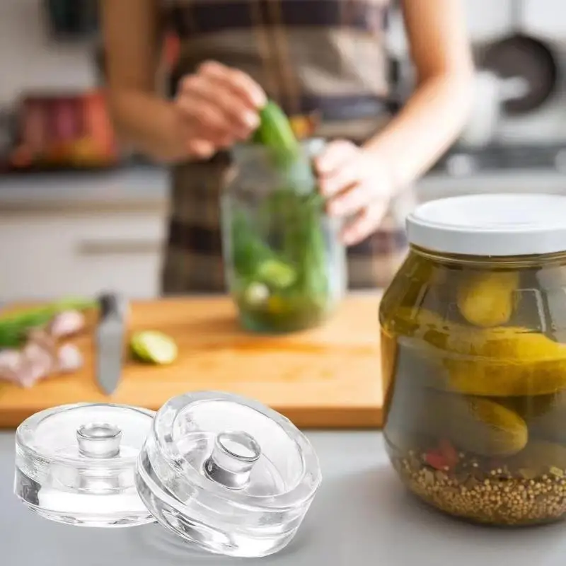 Fermented Glass Weights Clear With Handle Wide Mouth Jar Lid Sealed Heavy Kitchen Gadgets For Kimchi Making