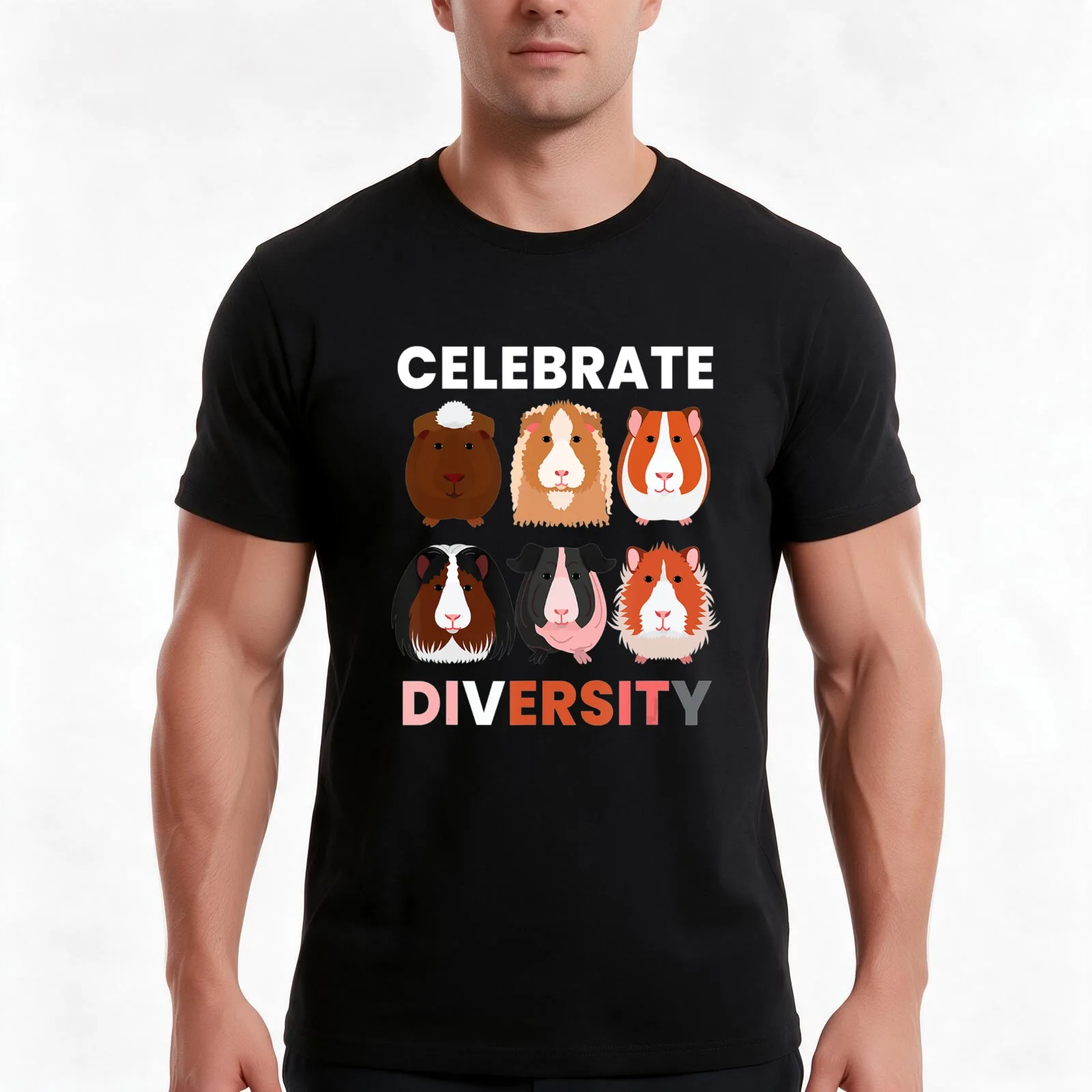Celebrate Diversity I Rodent Animal Guinea Pig T-Shirt, Summer Casual Cotton Tee, Oversized Streetwear Tops, Unisex Men Women