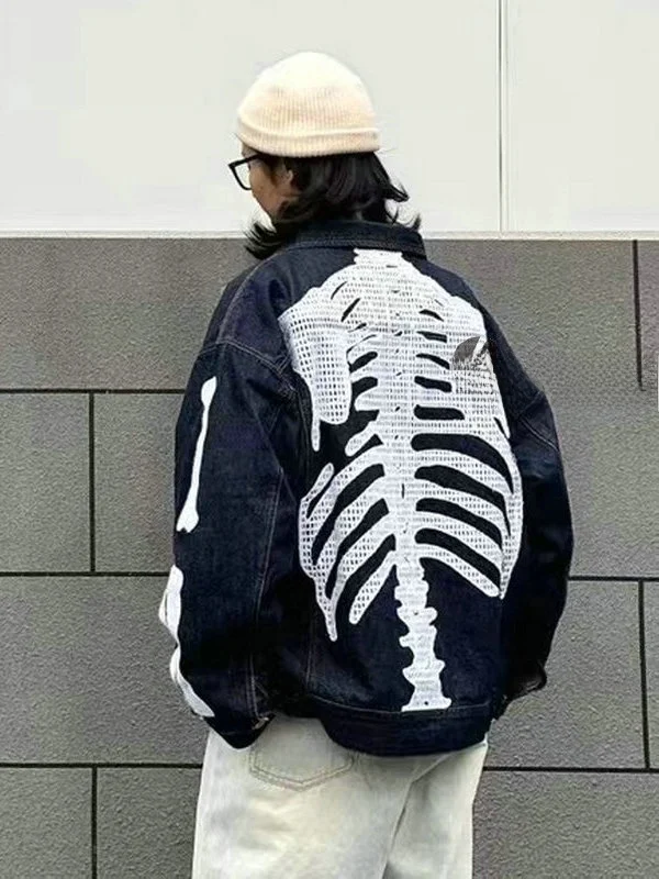 Chaqueta Vaquera Hoada con Bordado de Hueso de KAPITAL, Estilo Juvenil ex, Material de Aodón y Pelo de Visón, Primave...