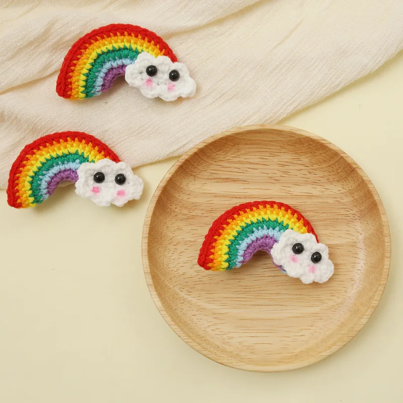 10pcs Handmade Crochet Cloud Rainbow Hairpins Cartoon Barrettes Fashion Headwear Boutique Hair Accessories for Girls