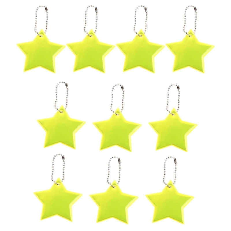 10Pcs Child Safety Reflectors Keyrings Stylish Reflective Stars Gear Backpacks Strollers Jackets Safe Reflector Keychain