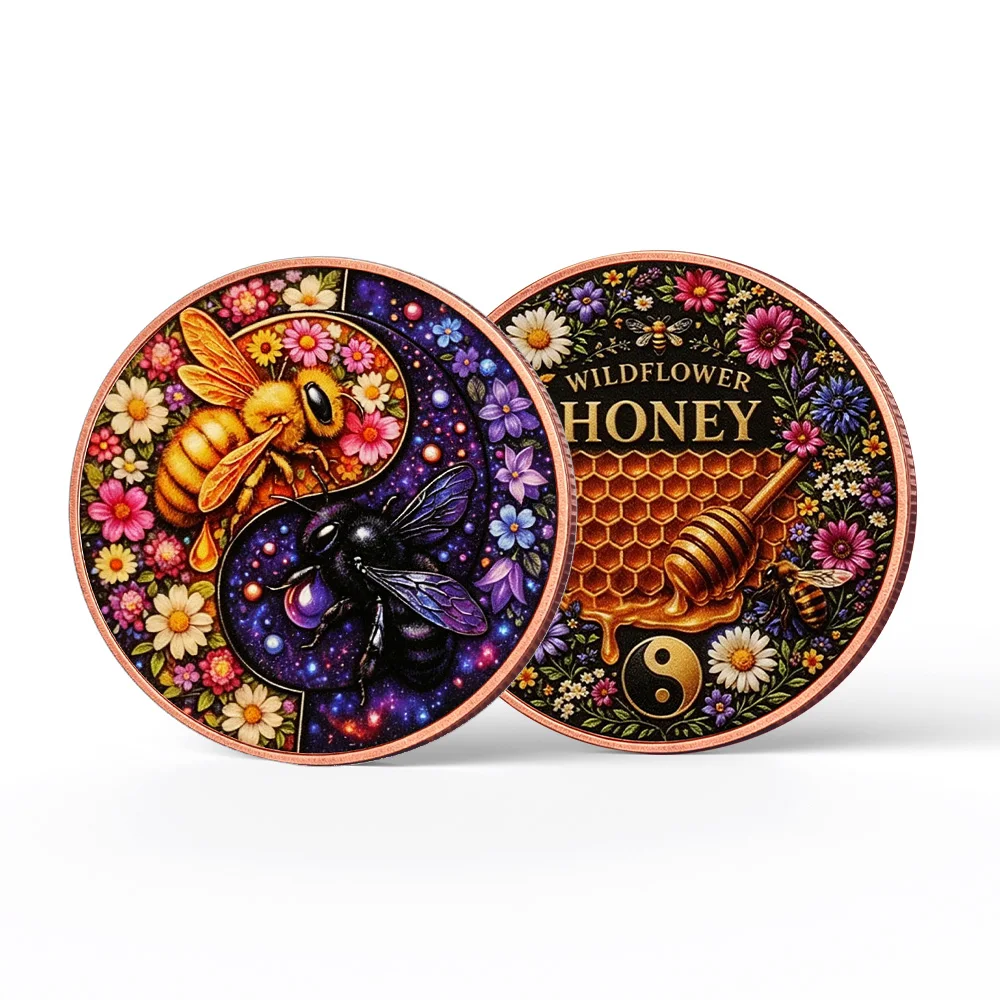 1oz 999 Fine Copper Coin Copper Bar AlienVampire HalloweenHoney Bee YinYang Colored Commemorative Coin Collectible Souvenir Gift
