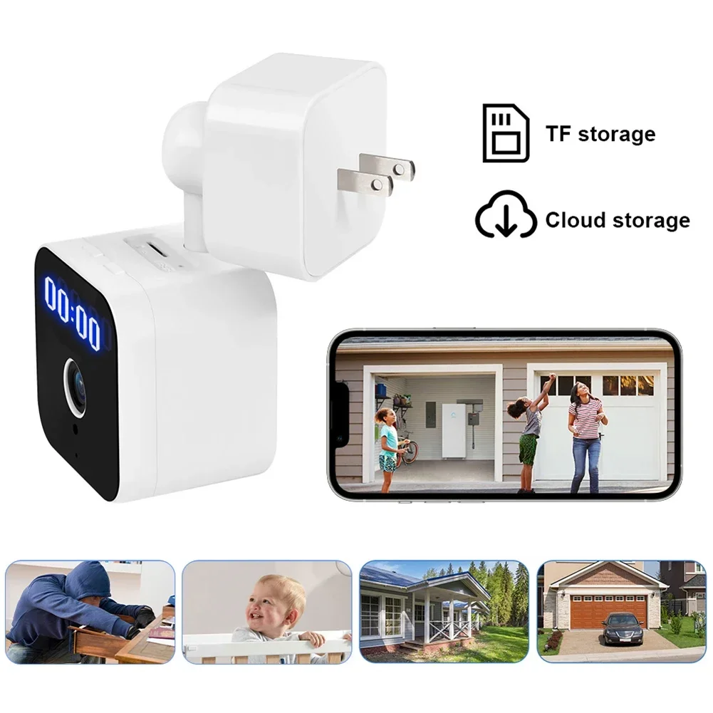 Tuya Smart App Controle Relógio Digital para Bebê, Pet, Cão, WiFi Plug In Câmera de Segurança, Visão Noturna IR, 1080P HD, Detecção de Movimento