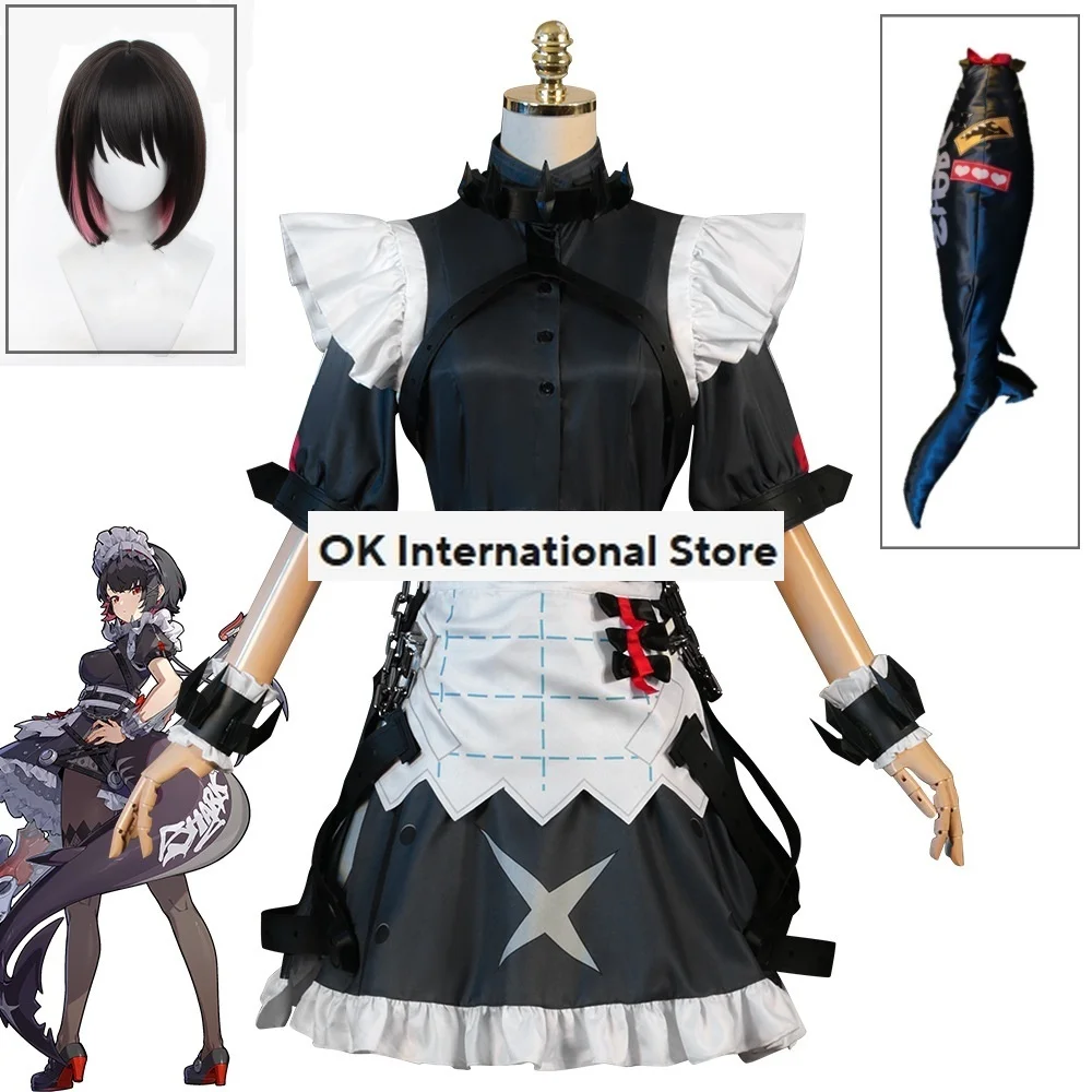 Zenless Zone Zero Ellen Joe Cosplay Costume Maid Outfit New Game Party Black Dress Wig Tail Uniform Hallowen Convention Costume