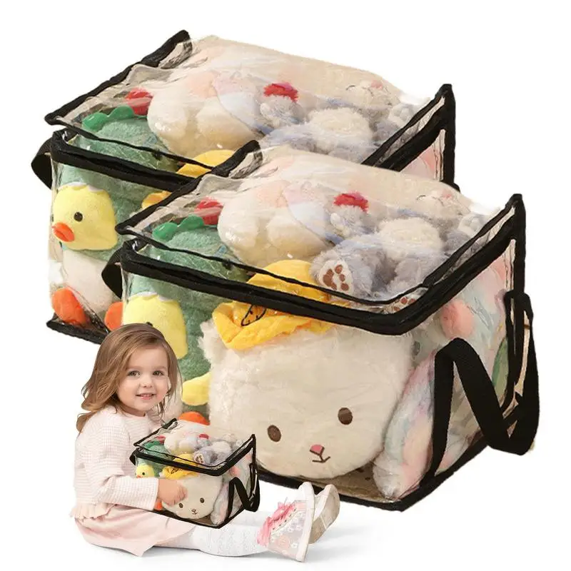 

Clear Storage Bags Rectangular Stuffed Toy Storage 2x Transparent Toy Organizing Bags Portable Board Game Storage For Building