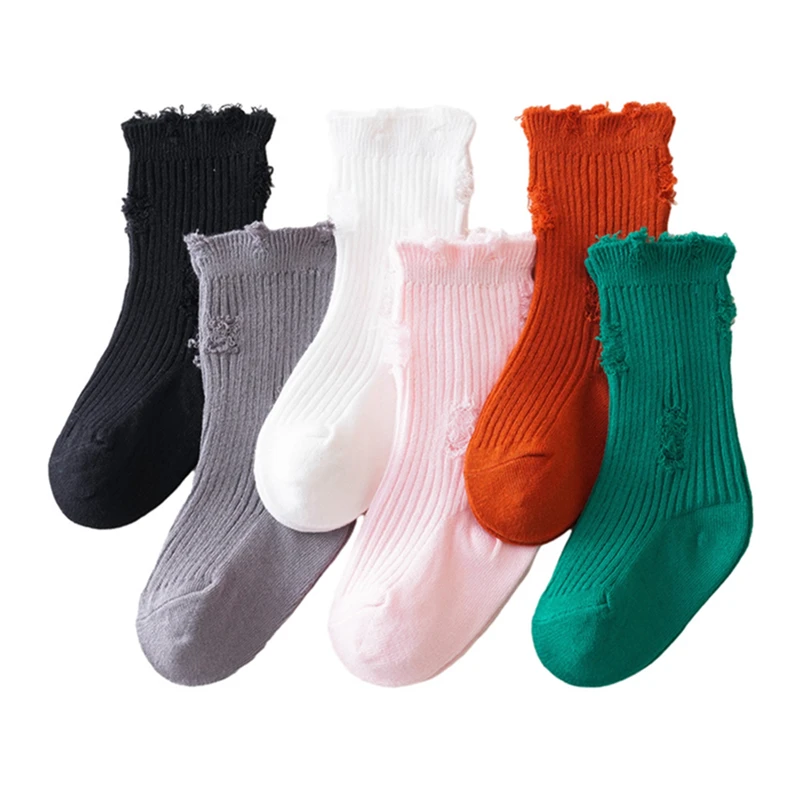 

Kids Boys Girls Socks Solid Color Ripped Socks Soft Elastic Lightweight Casual Socks Toddler Socks