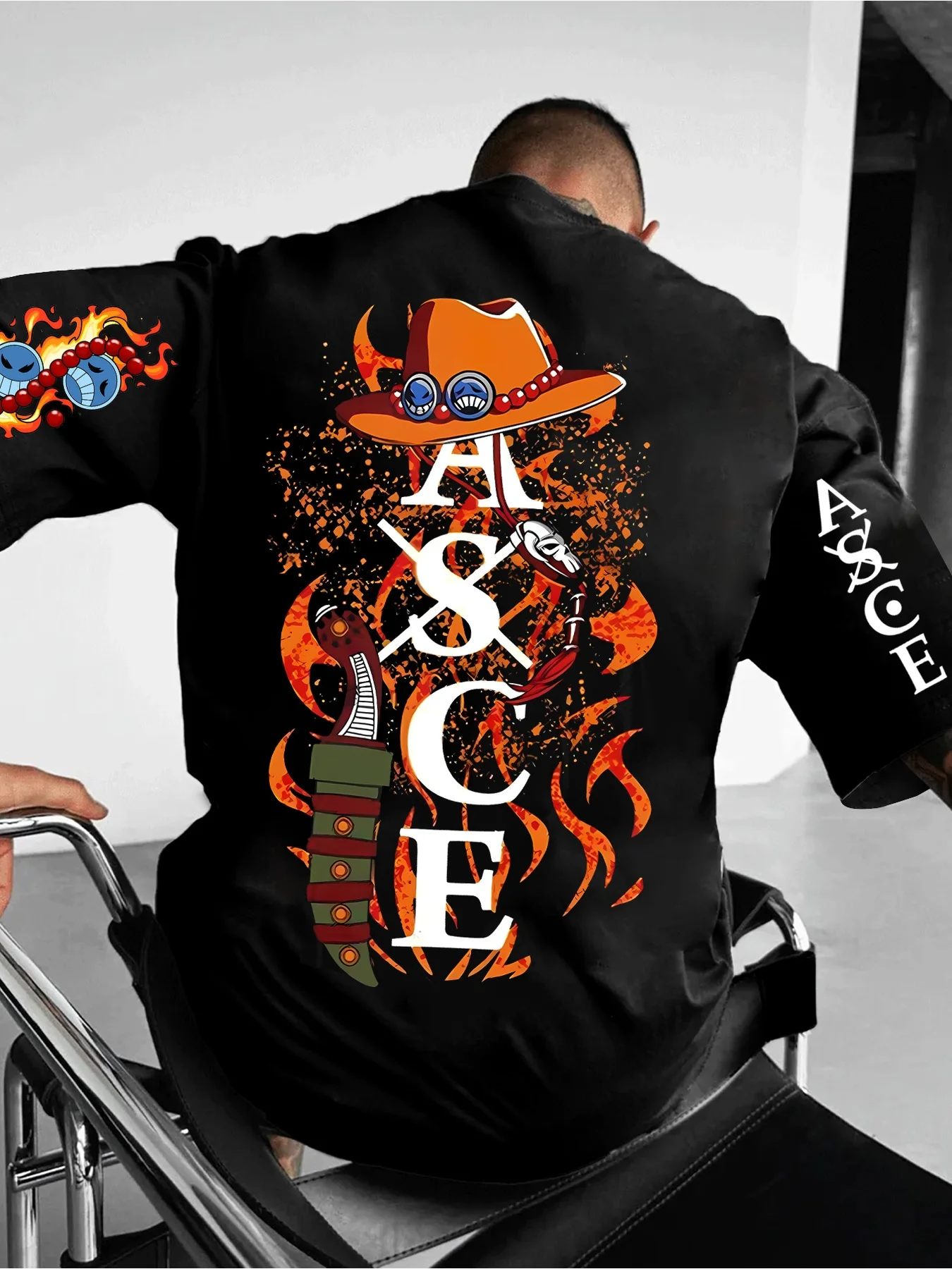 2026 New ONE PIECE Animation Derivatives ACE Printed T-Shirt Men's and Women's Fashion Breathable T-Shirt Men's Tops