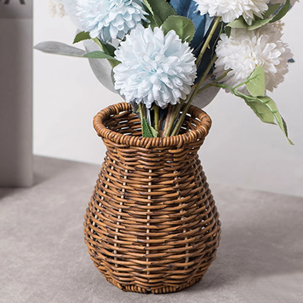 

Woven Flower Vase Tall Fake Rattan Imitation Decorative Home Office Balcony Plant Holder Smooth Surface Round Edges Easy Clean