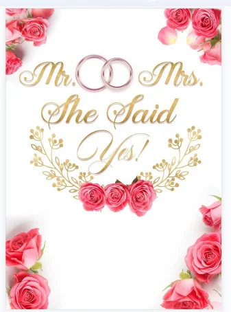 She Said Yes Photo Background Engagement Party Wedding Bridal Shower Photography Backdrop Red Rose Gold Ring Decor Banner