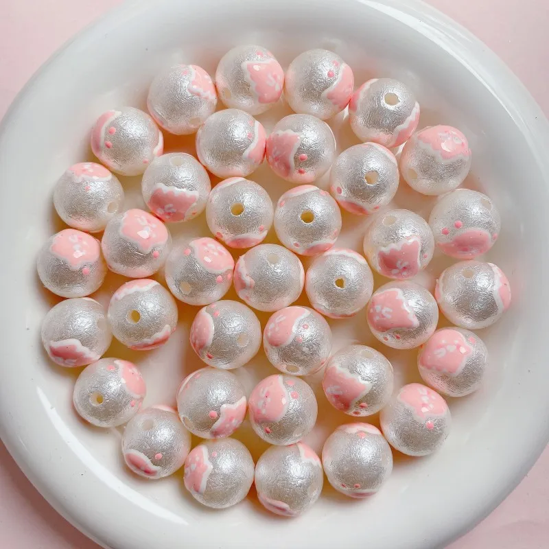 DIY Jewelry Findings 30pcs Oil Drop Painting Wrinkle Pearls Ball Beads Acrylic Lucite Ornament Accessory Material Necklace 16mm