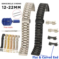 Solid Stainless Steel Watch Band Strap 12 13 14mm 16 17 18mm 19 20mm 21 22mm Watchband 3 Beads Butterfly Buckle Metal Wristband