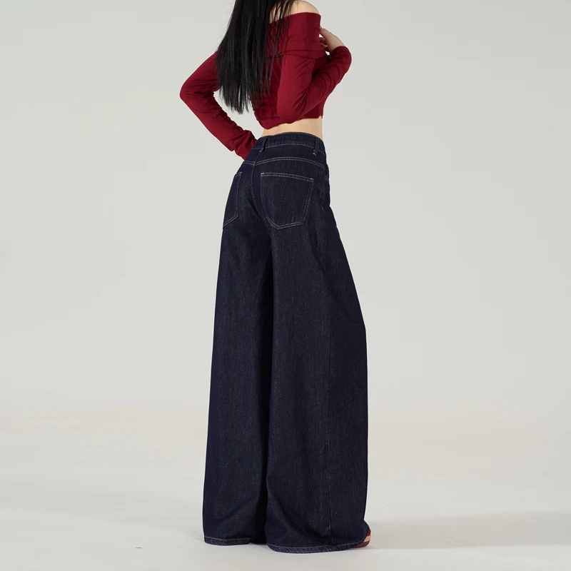 Pantalones vaqueros de cintura alta para mujer, vaqueros sueltos transpirables con decoración de botones, estilo Y2K, pantalones vaqueros Cargo ajustados de otoño