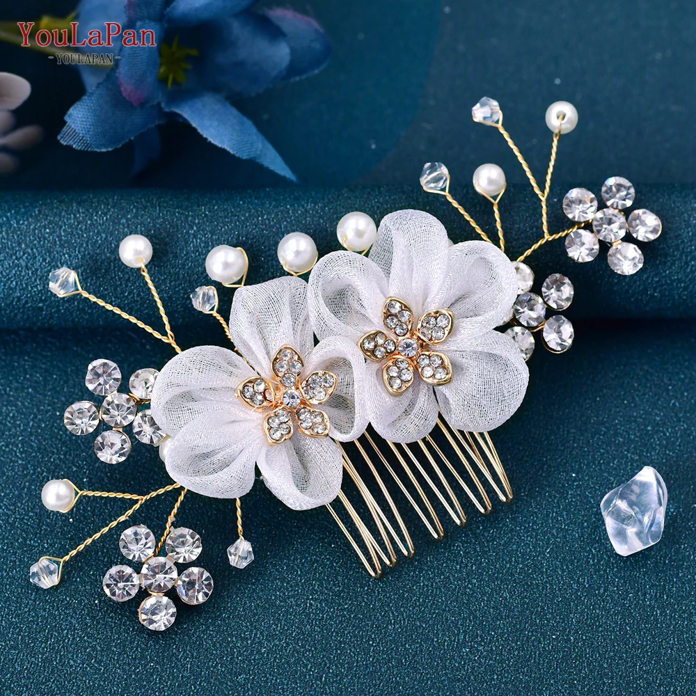 YouLaPan  Organza Flower Hair Comb Women Hair Clips Party Wedding Bridal Headdress Girl Festival Hair Accessories Headwear HP151