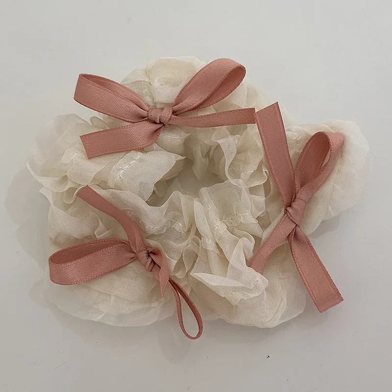 YHJ Ballet Style Ribbon Hair Clips Spring Clip Cream Pink Series Hair Rope Scrunchies Girl\'s Gift Headdress Hair Accessories