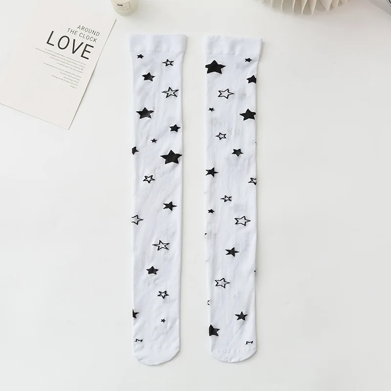 المرأة الربيع الصيف الجوارب الاتجاه فوق جوارب الركبة الكرتون المطبوعة البقرة الجوارب بلون بسيط رقيقة موضة مضحك بالجملة #5