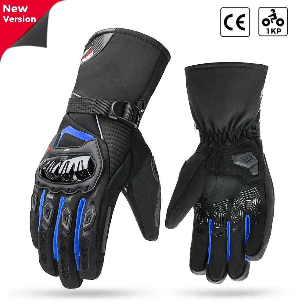 KEMiMOTO CE Motorradhandschuhe Winter Schwarz Guantes Moto Invierno Warm Touchscreen Wasserdicht Winddicht Schutzhandschuhe – Detail 9