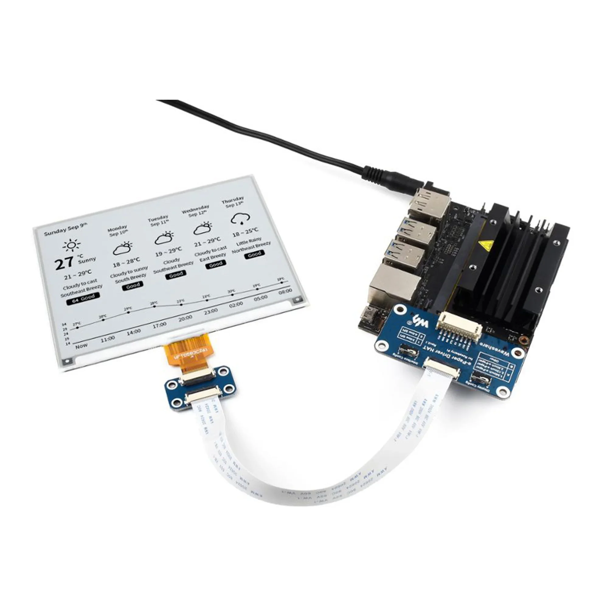 Waveshare Cappello con display E-Paper E-Ink da 5,83 pollici per Raspberry Pi, 648×480 pixel, bicolore nero/bianco, interfaccia SPI