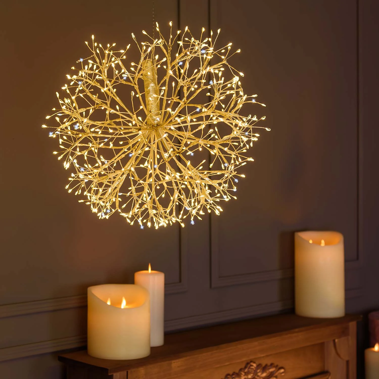 192LED Hanging Dandelion LED Light Outdoor Golden LED Firework Fairy Light Copper Wire Starburst String Light