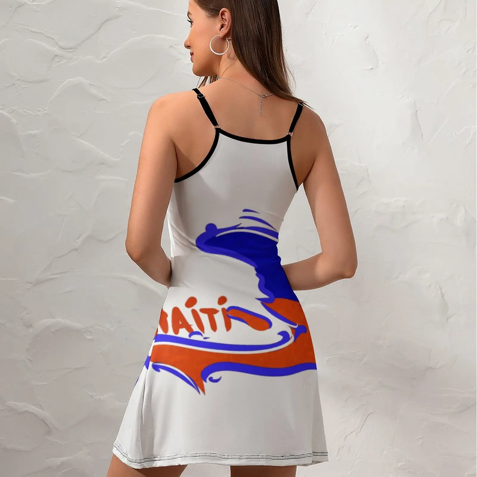 Haiti Flag Art Design  Women's Sling Dress Vintage Sexy  Woman's Gown Humor Graphic  Vacations Strappy Dress