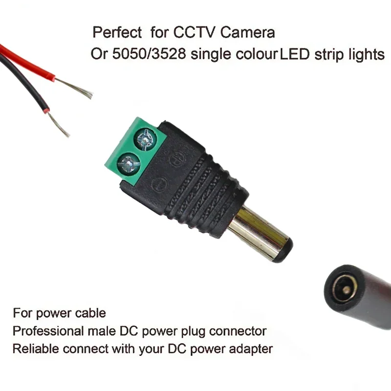 5 par DC 12V męskie złącza żeńskie 2.1*5.5mm adapter wtyczki zasilania gniazda złącze do sygnału kolorowy pasek LED kamera telewizji przemysłowej — zdjęcie 4