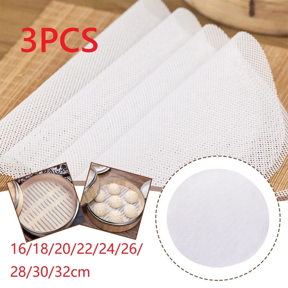 3-Pack Reusable Silicone Steamer Liners Round Heat Resistant Mats For Kitchen Cooking Baking Dishwasher Safe Multiple Sizes