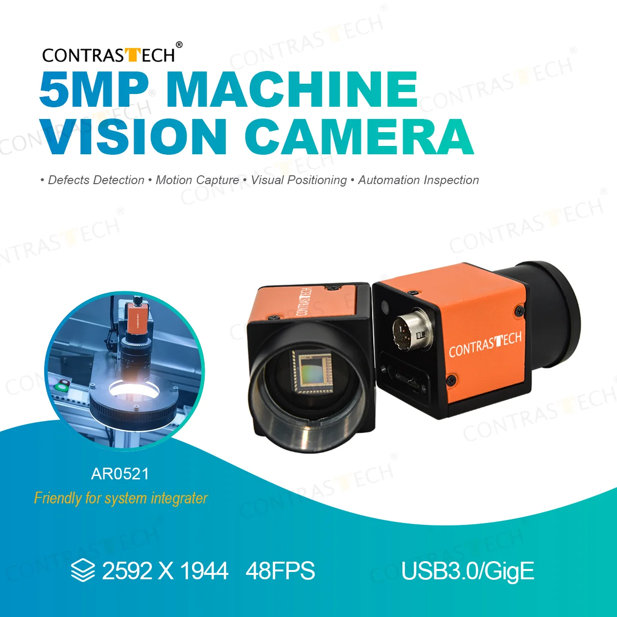 

Компактная 5MP 23 кадров в секунду 48 кадров в секунду 1/2,5 дюйма AR0521 CMOS с подвижным затвором USB3.0 камера машинного зрения для системной интеграции Contrastech