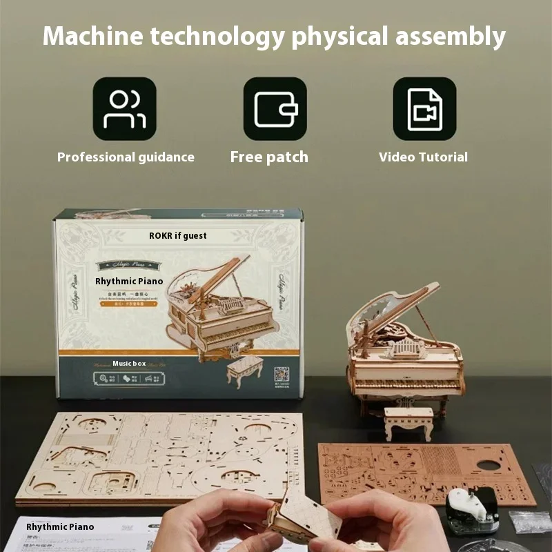 Robotime-rompecabezas 3d de Piano mágico para niños, instrumento Musical mecánico, caja de música de madera, Kit de rompecabezas, regalos de juguete