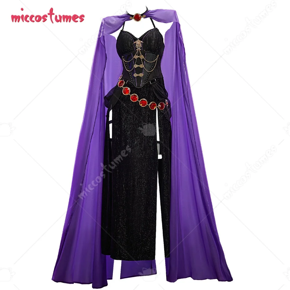 

US Stock MICCOSTUMES Women's Costume Witch Cosplay Gothic Halter Neck Dress with Cape and Hat Halloween Cosplay Costumes