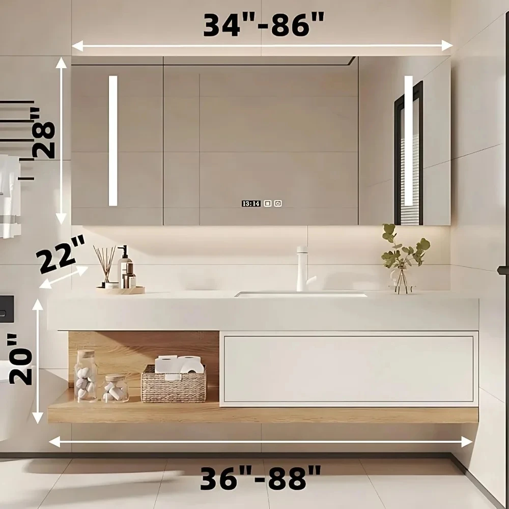 Bathroom Furniture Full Set Vanity With Sink Modern Bathroom Cabinet And LED Intelligent Defog Mirror Cabinet Set Large Storage