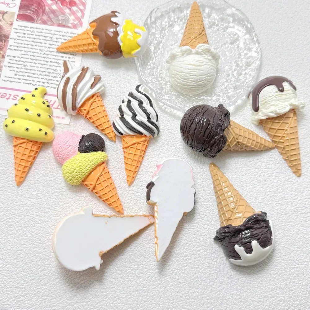 fake food ice cream cone Resin Cabochons Flatback DIY Pendants for Jewelry Phone Case Decor Epoxy Charms Scrapbooking Supplies