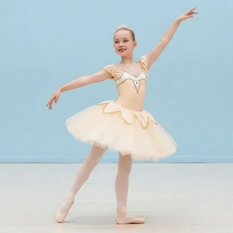 Romantisches Langes Ballettkleid für Mädchen mit Pailletten und Quasten Modernes Tanz-Tutu Bühnenoutfit Prinzessinnen-Kostüm für Kinder