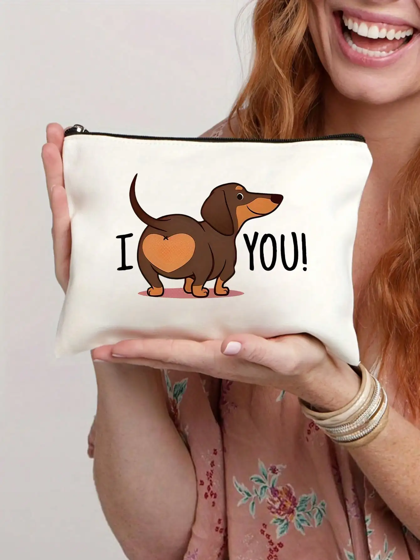 Dachshund Heart Print Cosmetic Bag, Best Gift For Grandma, Teacher, Friend, Nurse To Express Love For Furry Babies, Travel Souvenir For Female Friends, Essential Travel Toiletry Bag, Makeup Bag, School Supplies, Travel Makeup Bag, Holiday Makeup Bag, Make