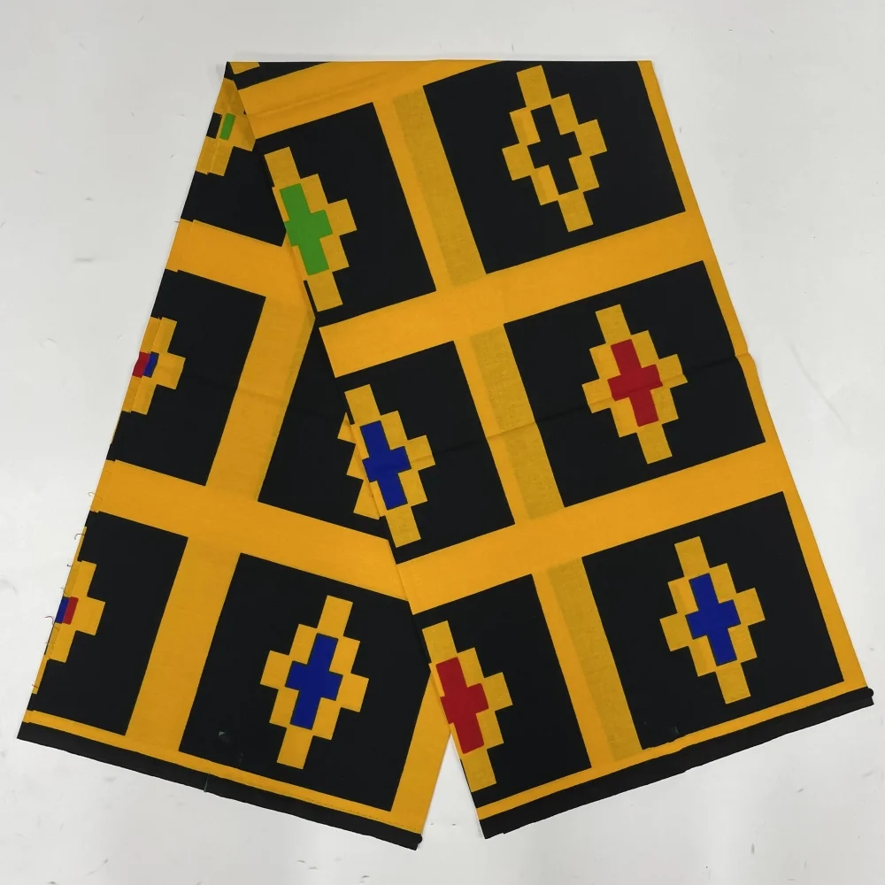 

Yellow Mix Black High Quality African Wax Print Fabric 100% Cotton Ankara Tissu Pagne Loincloth for Party Dress 6yards TN1221-1