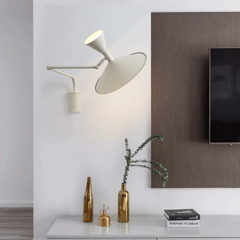 Simple Industrial Style White Black LED Swing Arm Plug-in with Switch Wall Lamp Study Bedroom Indoor Home Decoration Atmosphere
