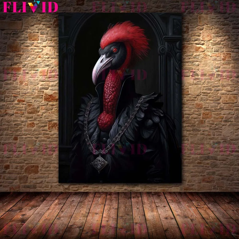 Black Bat,Frog,Flamingo,Parrot Panther,Goat Demon Gothic Wall Art Canvas Print Victorian Animal Portrait Art Poster Print Decor