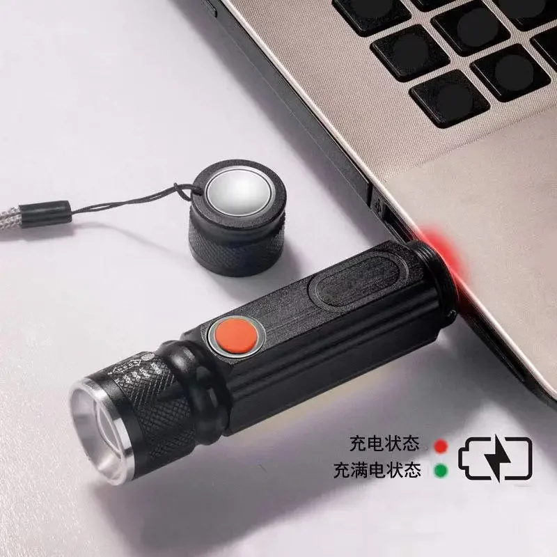 T6 Cob Strong Light USB Charging Aluminum Alloy Torch Telescopic Focusing with Magnet Working Light Car Repair Light