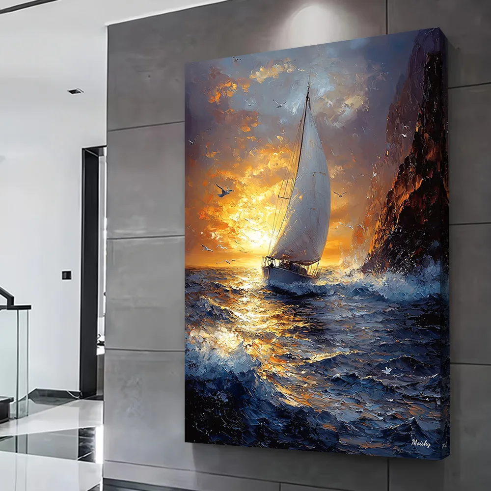 Sailing At Sunset: Impressionist Poster Customizable Printed Canvas Painting Wall Art Gift for Aesthetic Decoration Home Decor
