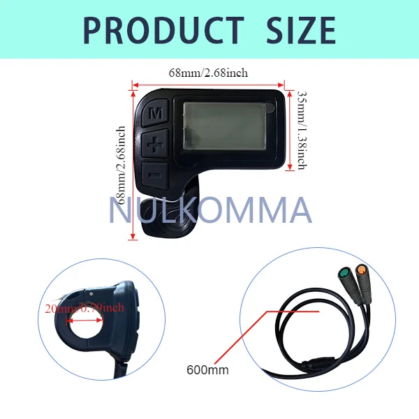 NULKOMMA Ebike LCD Speedometer with Thumb Throttle Dual Waterproof Aviation Plug Electric Scooter Controller Spare Parts