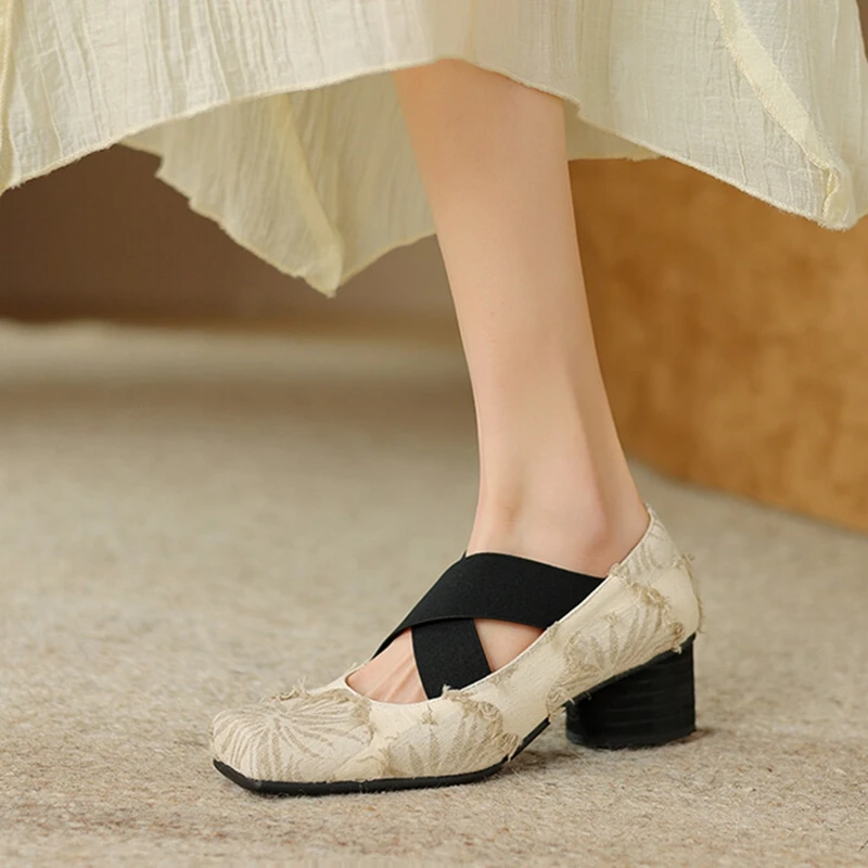 new-spring-autumn-women-pumps-cotton-fabric-shoes-for-women-square-toe-chunky-heel-shoes-retro-high-heel-mary-janes-ballet-shoes