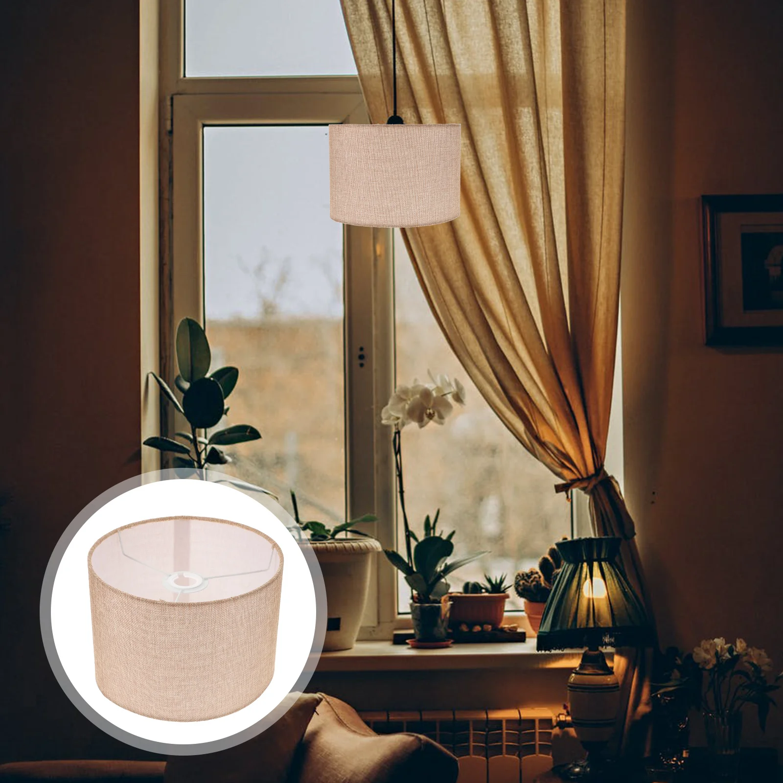 

Fabric Lamp Shade Cylindrical Rustic Style Replacement Light Cover for Desk Table Floor Lamps Bedroom Living Room Office Use E27