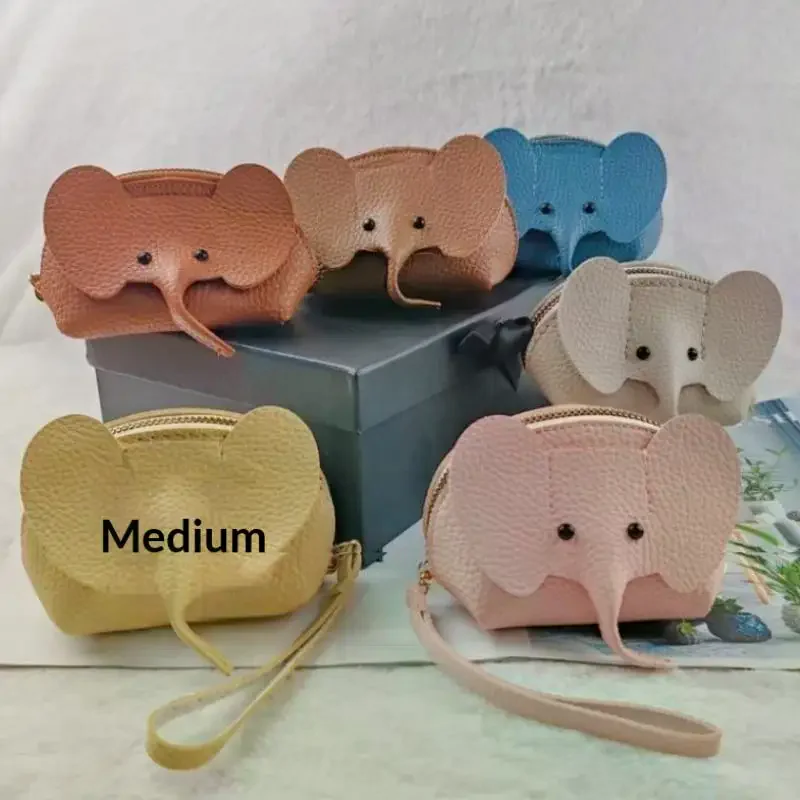 PU Leather Baby Elephant Coin Purse Women's Bag Pendant Creative Card Holder Storage Lipstick Envelope Zipper Money Bag