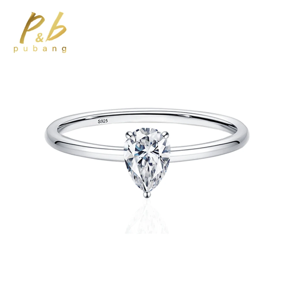 

PuBang Fine Jewelry Sparkling New 925 Sterling Silver Pear 4*6MM GRA Moissanite Diamond Wedding Rings for Women Anniversary Gift