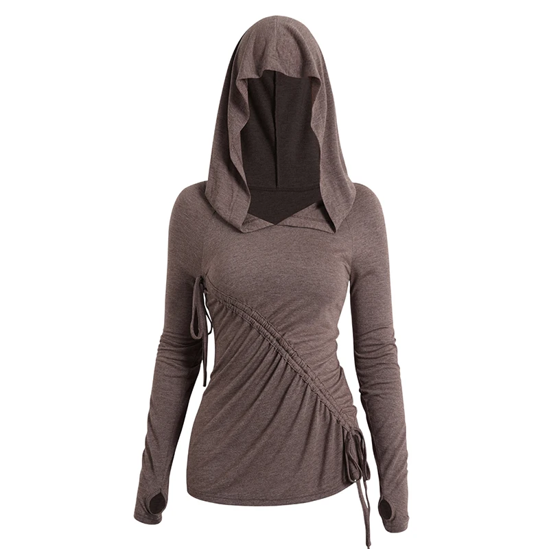 

2024 New Womens Hoodie Tops Thumb Hole Raglan Sleeve Hooded Top Ruched Cinched Casual Top Long Sleeves Top