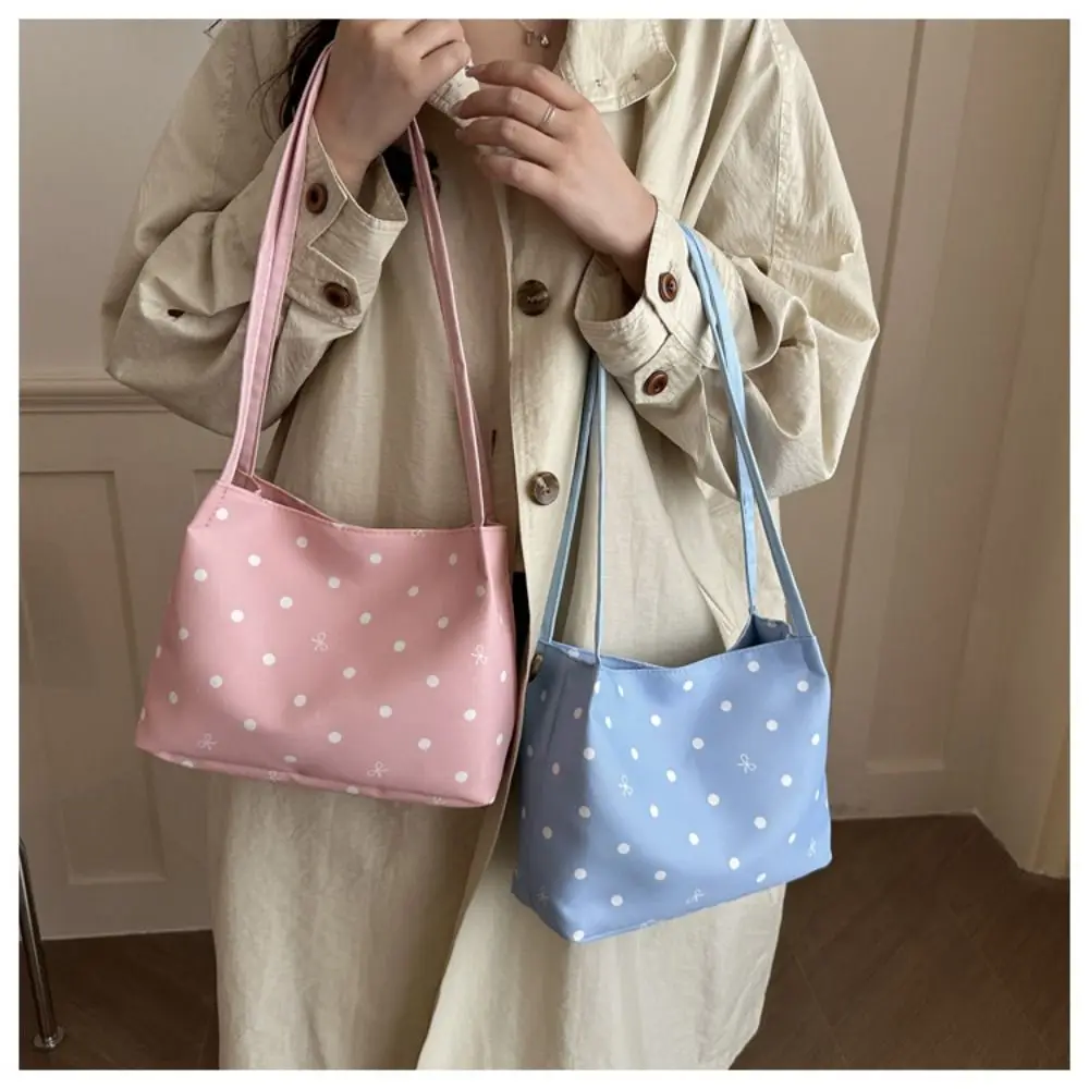Polka Dot Bow Shoulder Bag Large Capacity Waterproof Tote Bag Casual Wear Soft Oxford Fabric Messenger Bag Daily Outing Shopping