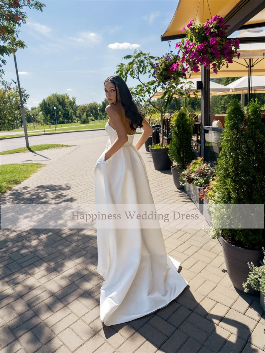 Customized Off-Shoulder Sleeveless Front Split Detachable Jacket Satin Prom Gown Backless And Zipper Wedding Gowns