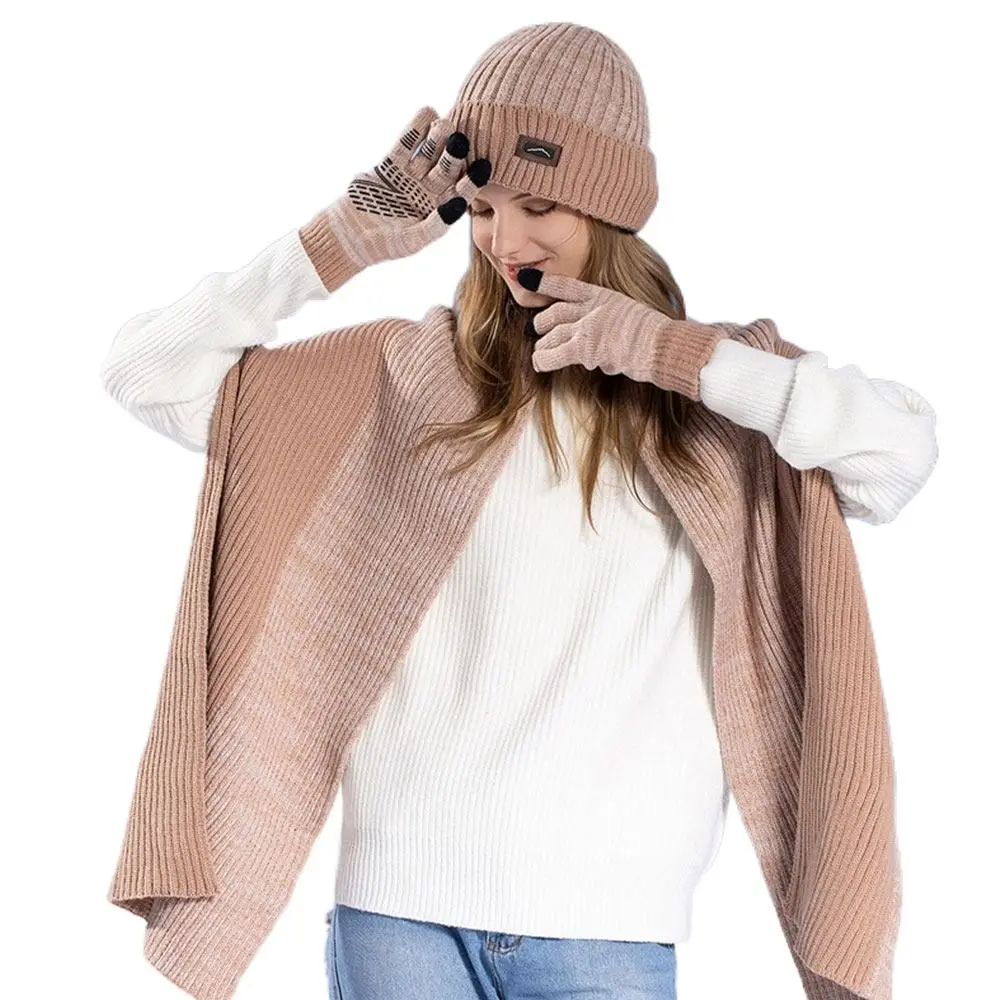 3 قطعة/المجموعة الشتاء الدافئة قبعة صغيرة وشاح محبوك الصوف الصوف بطانة الأوشحة يندبروف في الهواء الطلق قفازات شاشة لمس للرجال والنساء