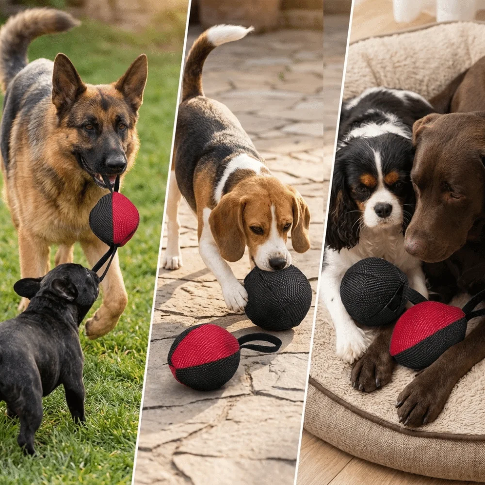 Rugby Shaped Dog Training Multi-color Patchwork Tough Woven Texture Pet Bite Tug Sturdy Sewn Structure Bite Resistant Build