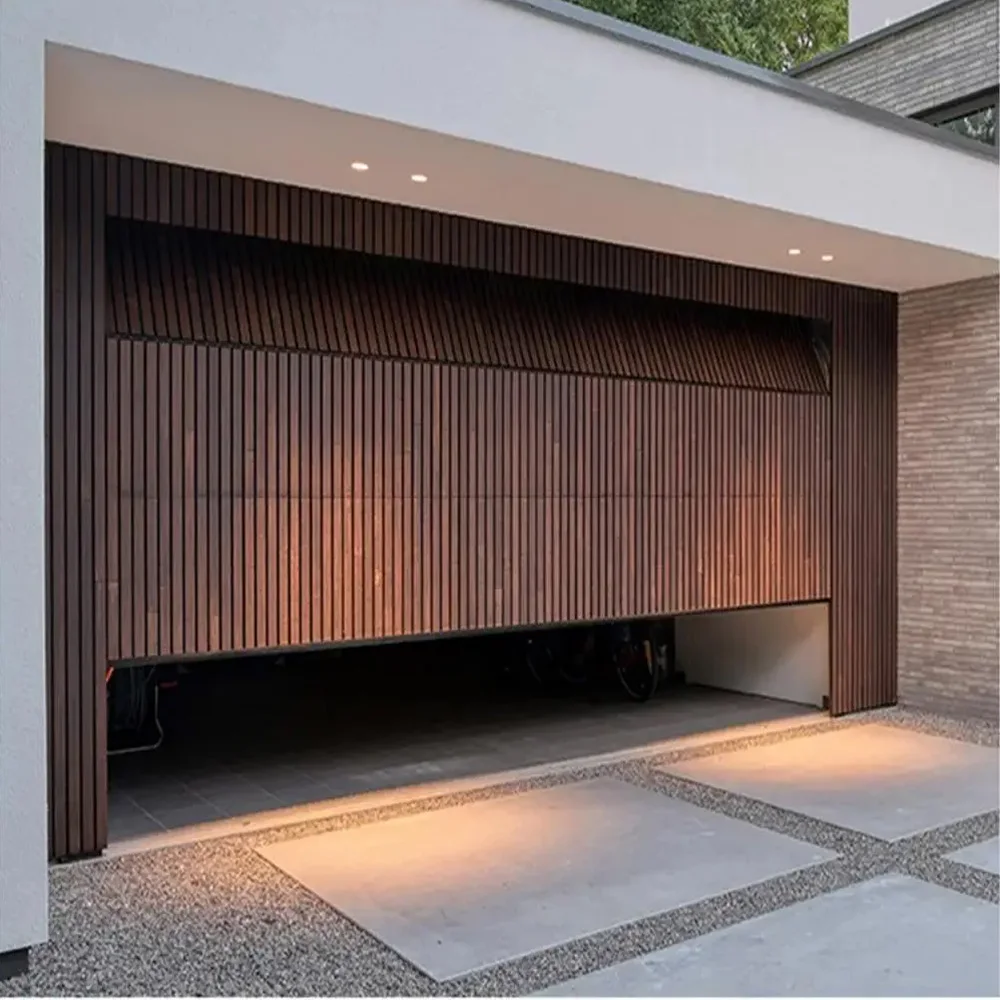 Modern Wooden Aluminum Invisible Grille Garage Doors Vertical Slat Grill Gate Villa Automatic Sectional Garage Door